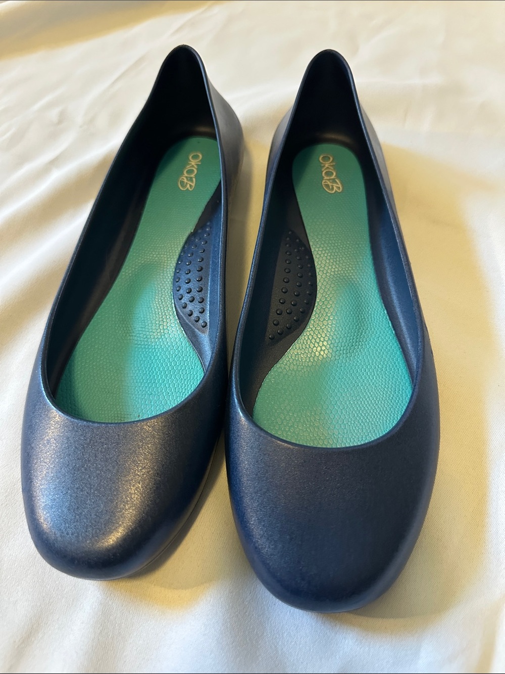 OKA b. Navy Flats with Teal Insole